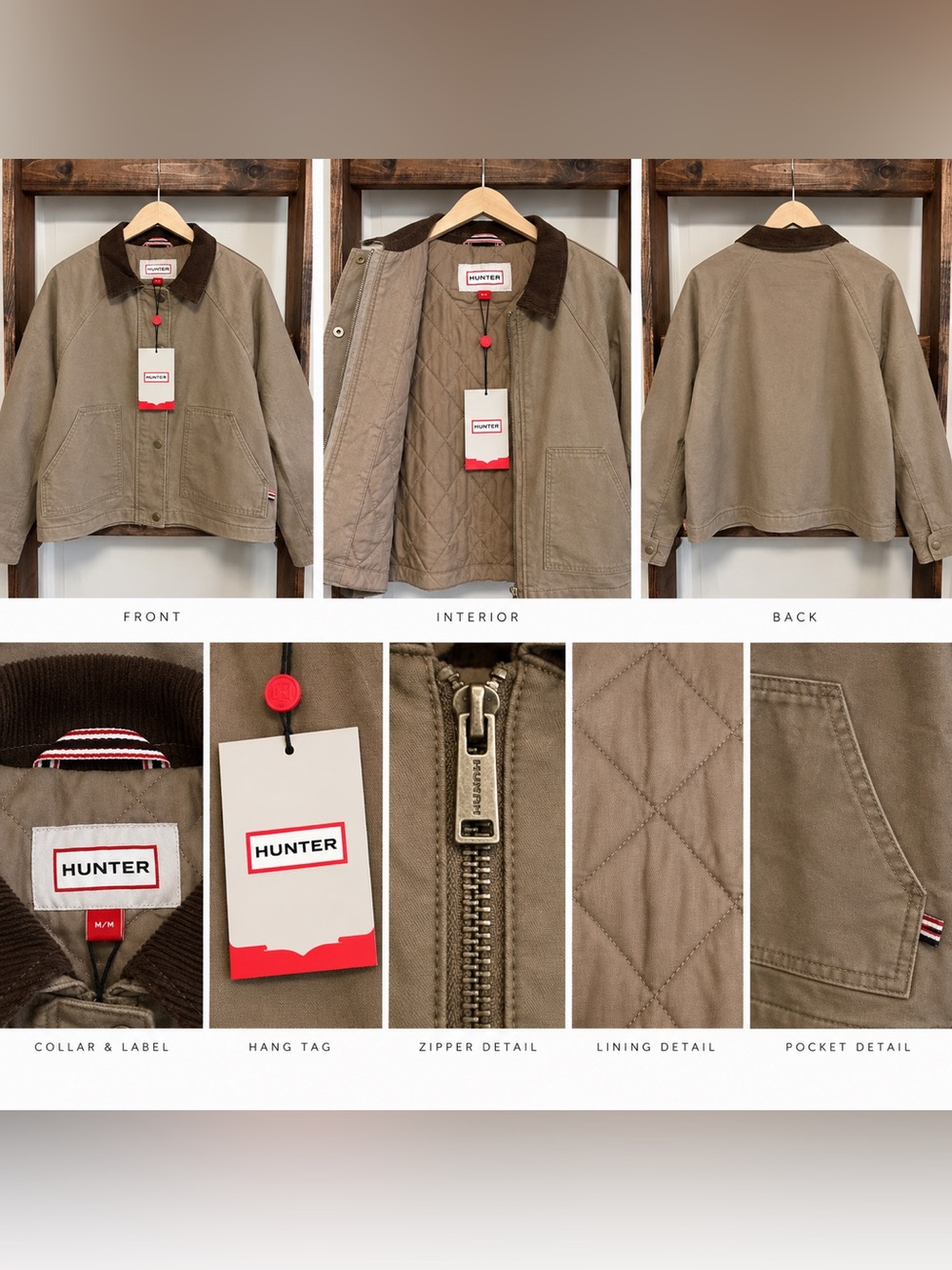 Hunter Original Cotton Barn Hunting Jacket Tanile Tan Corduroy Collar - M